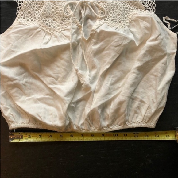 Free People] Off white Linen Cotton Crochet Tassel tie Crop Oversized Top Blouse - Picture 12 of 14